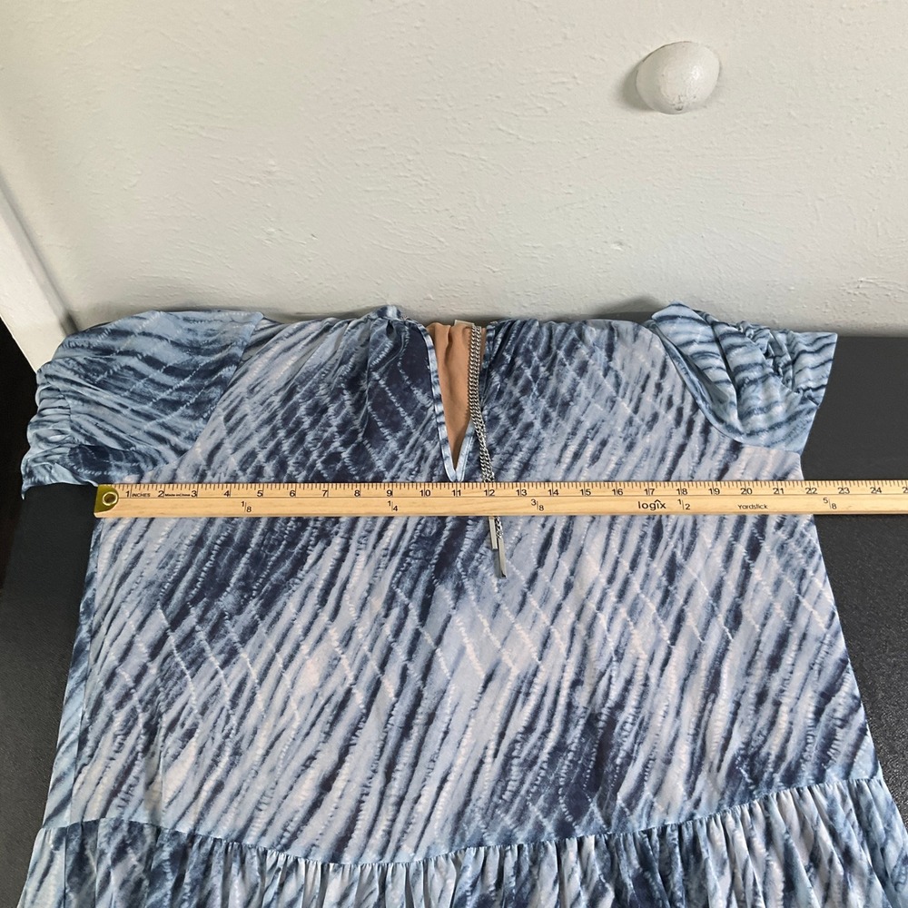 Michael Kors Maxi Dress Sz M Blue White Pleated‎ Tiered V-Neck Office Cocktail - Picture 9 of 15